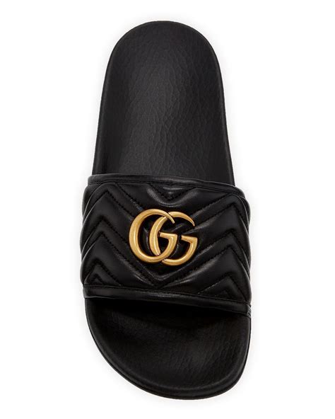 gucci pursuit flat leather slide sandals|gucci gg sandals.